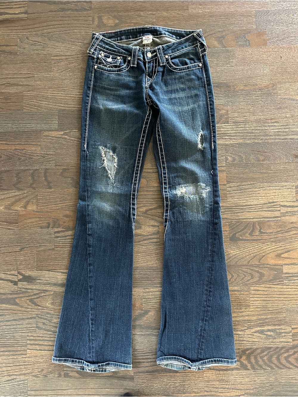 Y2K Distressed True Religion Joey Disco Dark Blue Women's Bootcut Jeans 26